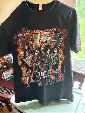 Kiss Black Short Sleeve Tour Tee with Fiery Graphic